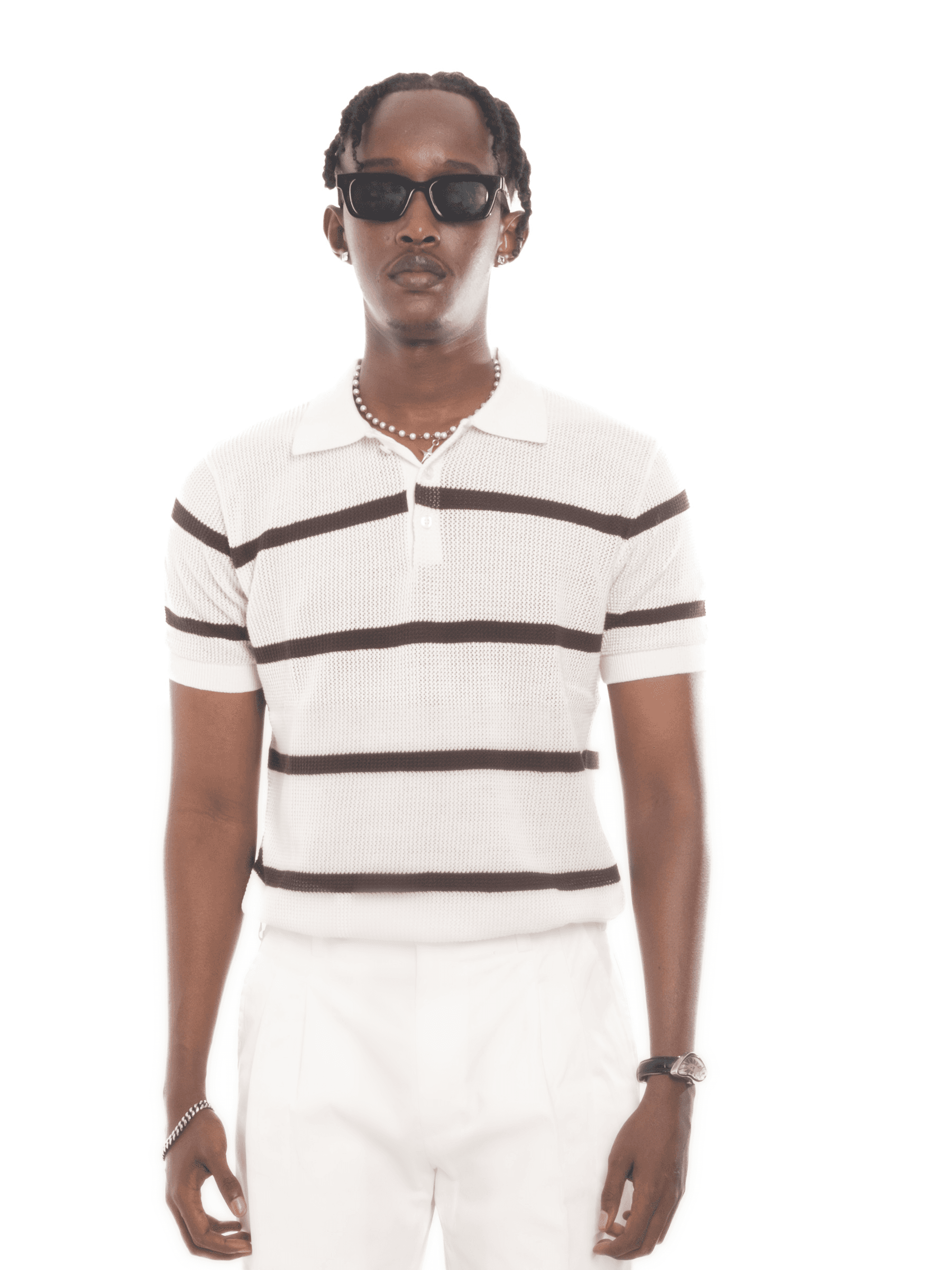 ELIO | Knit Polo in Ivory Stripe