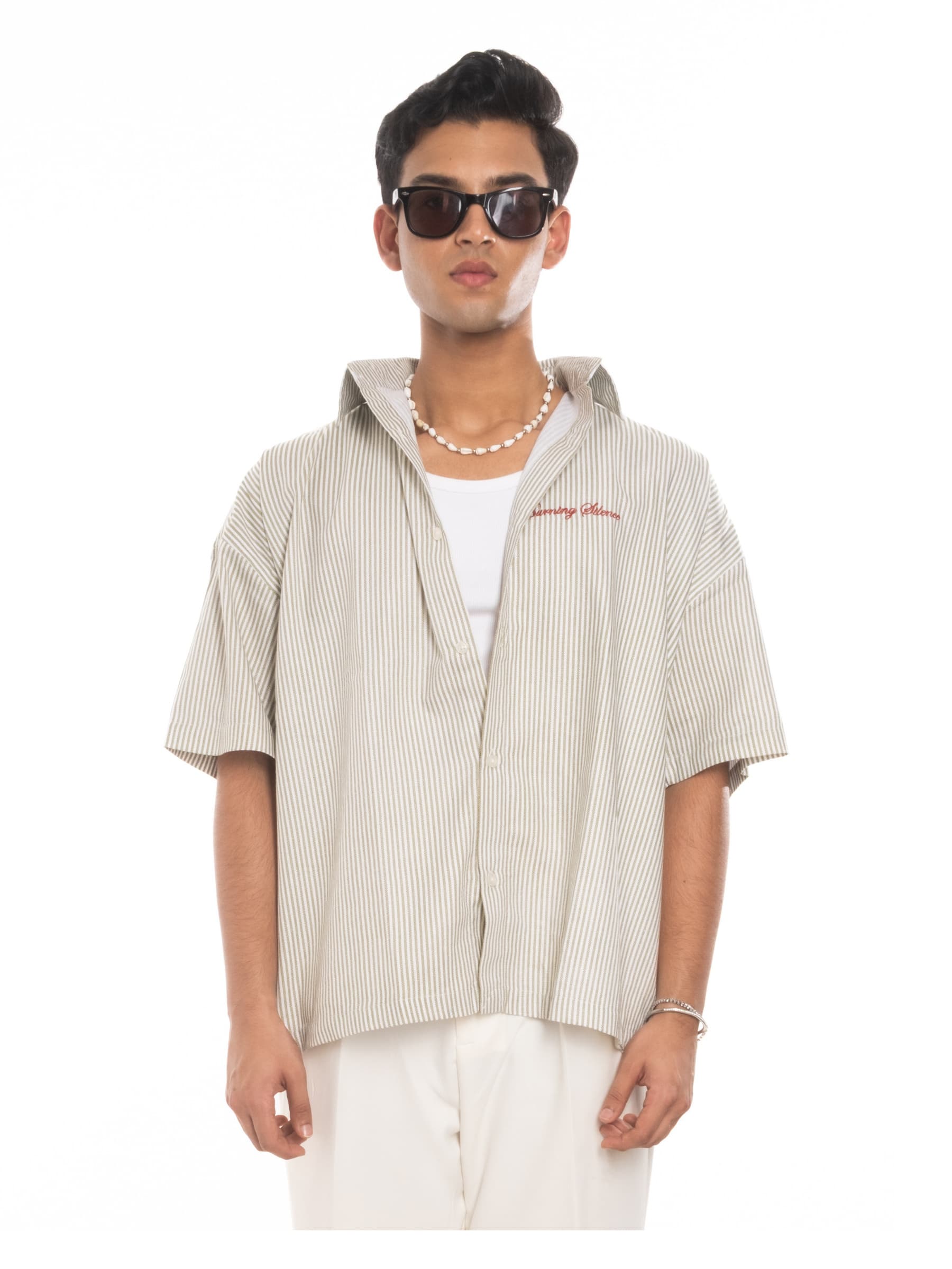 SERA | Boxy Shirt in Khaki Pinstripe