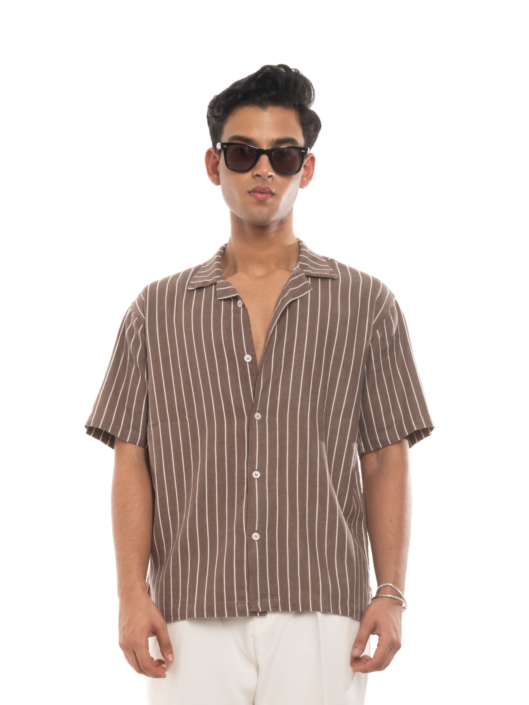 CALA Cuban Shirt in Brown Pinstripe - 2