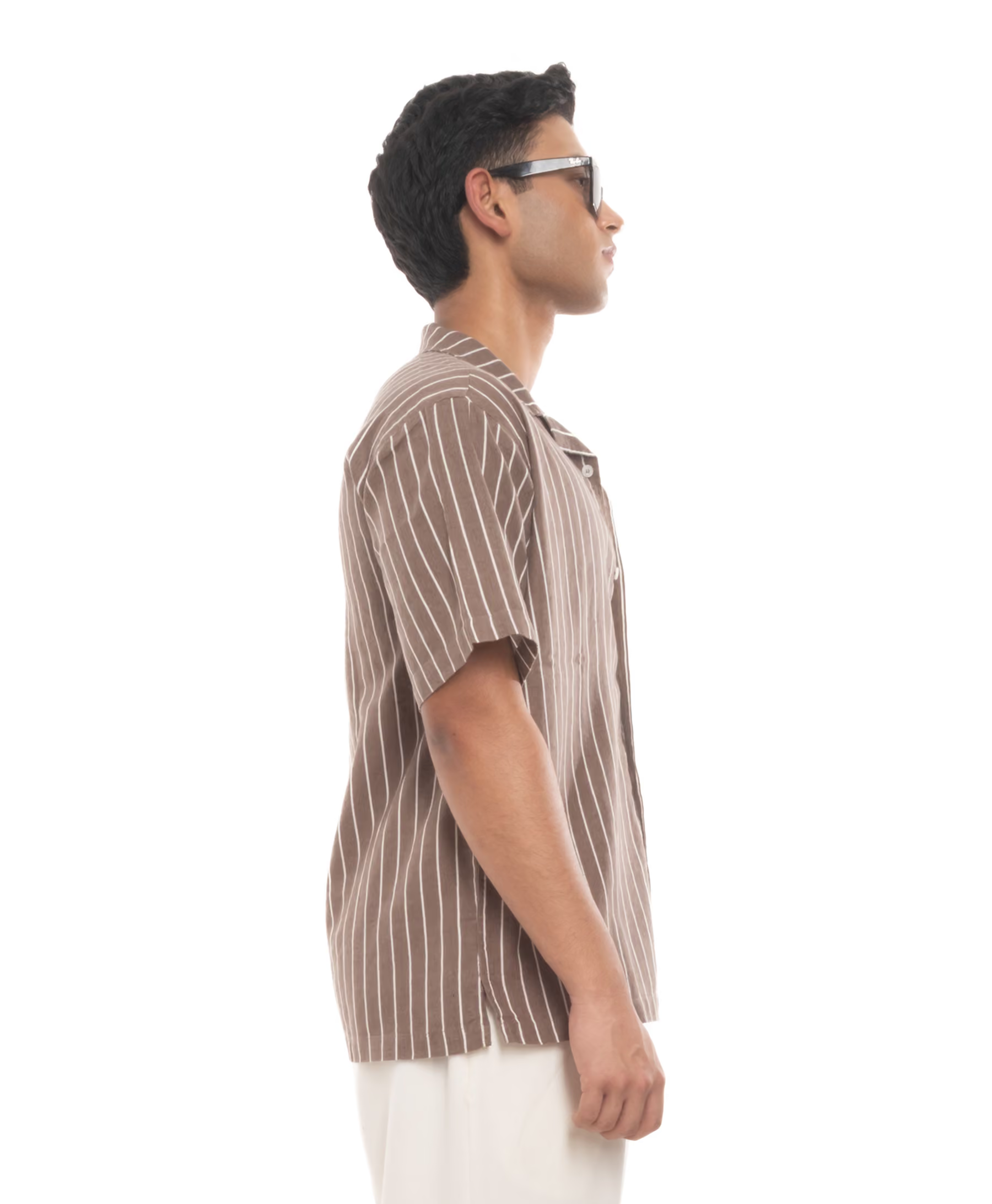 CALA Cuban Shirt in Brown Pinstripe - 4