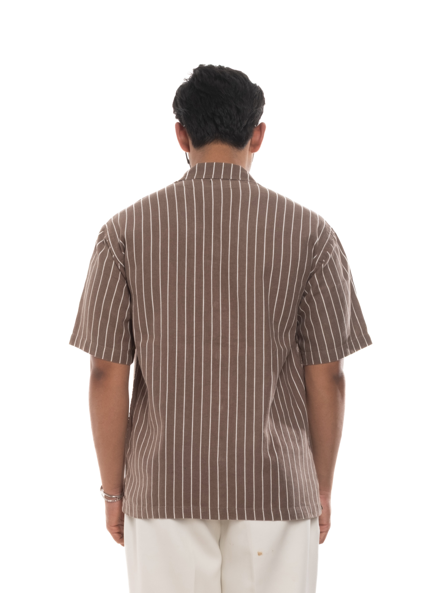 CALA Cuban Shirt in Brown Pinstripe - 6