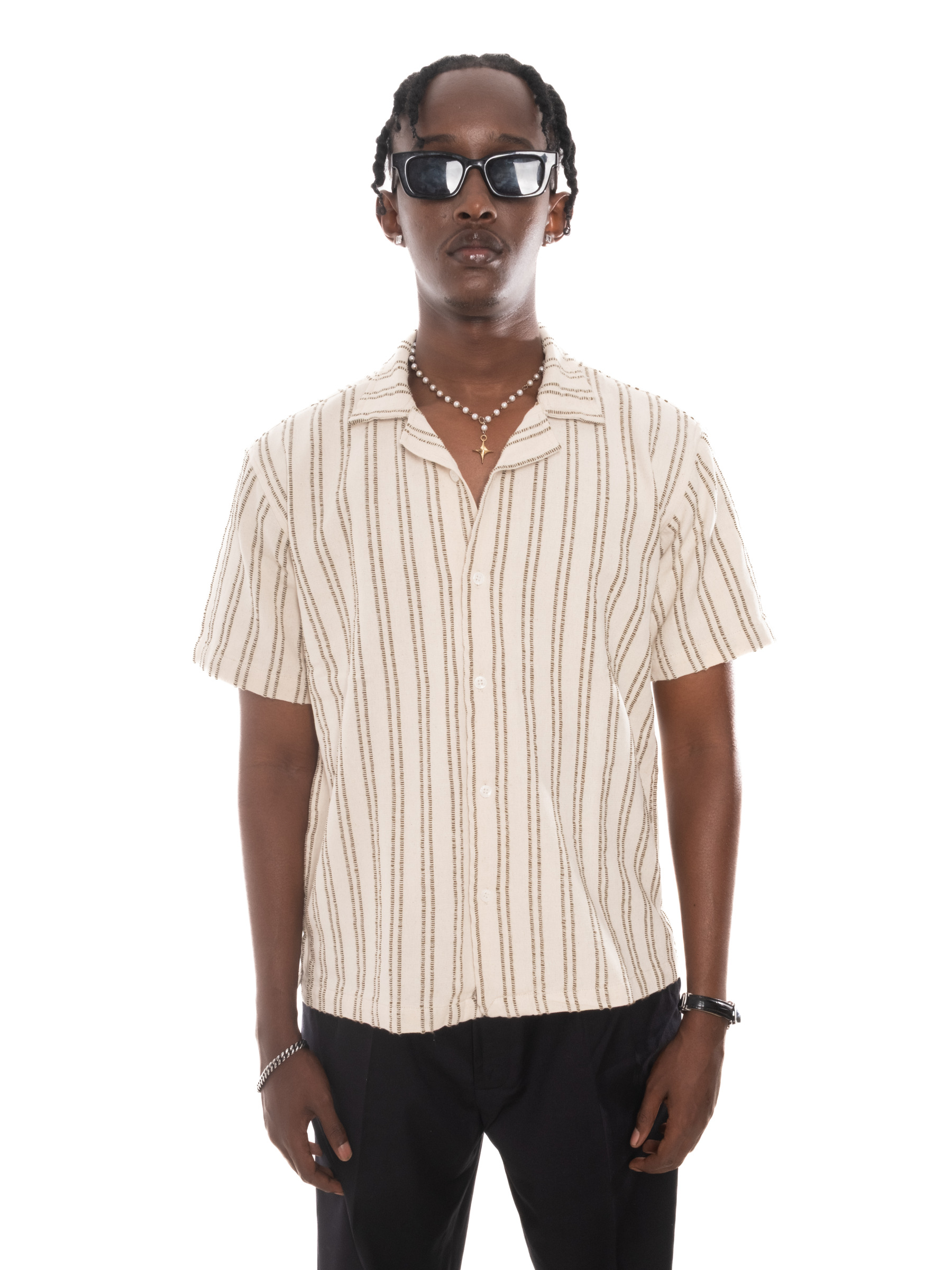 LIRA Cuban Shirt in Cream Stripe